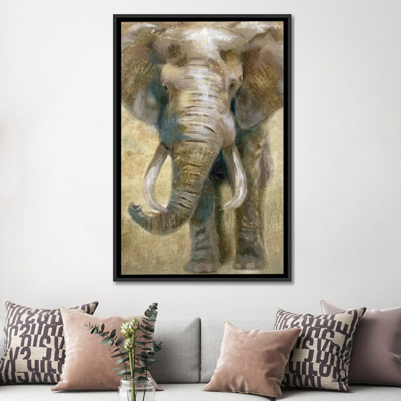 « summer safari éléphant », impression sur toile, H 60 po x l 40po x P 1,5 po, Toile avec cadre noir, Pas de tapis