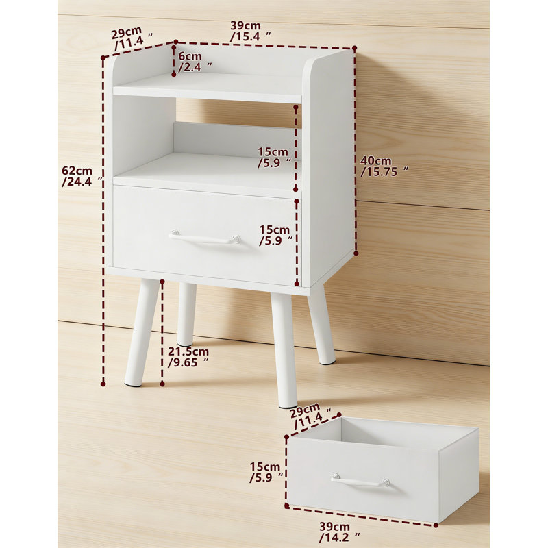 39cm W Manufactured Wood Bedside Table
