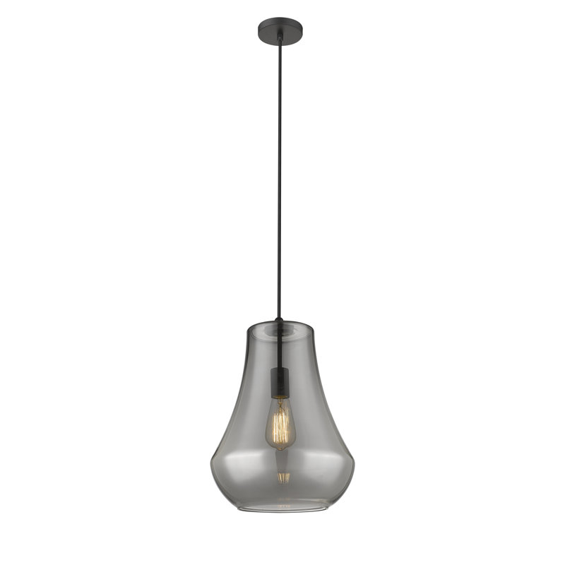 Luminaire suspendu en forme de cloche à 1 lumière Tilsworth, Fumée plaquée, Noir mat, H 136 po x l 11,75 po x P 11,75 po