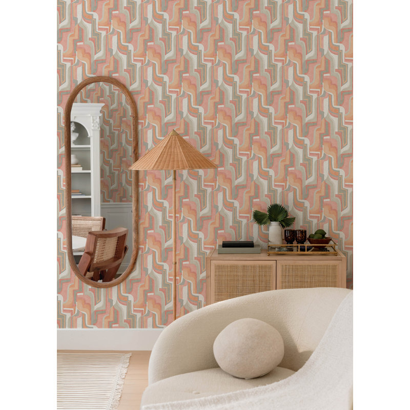 Papier peint à motif de formes surréalistes Tulum, Rose