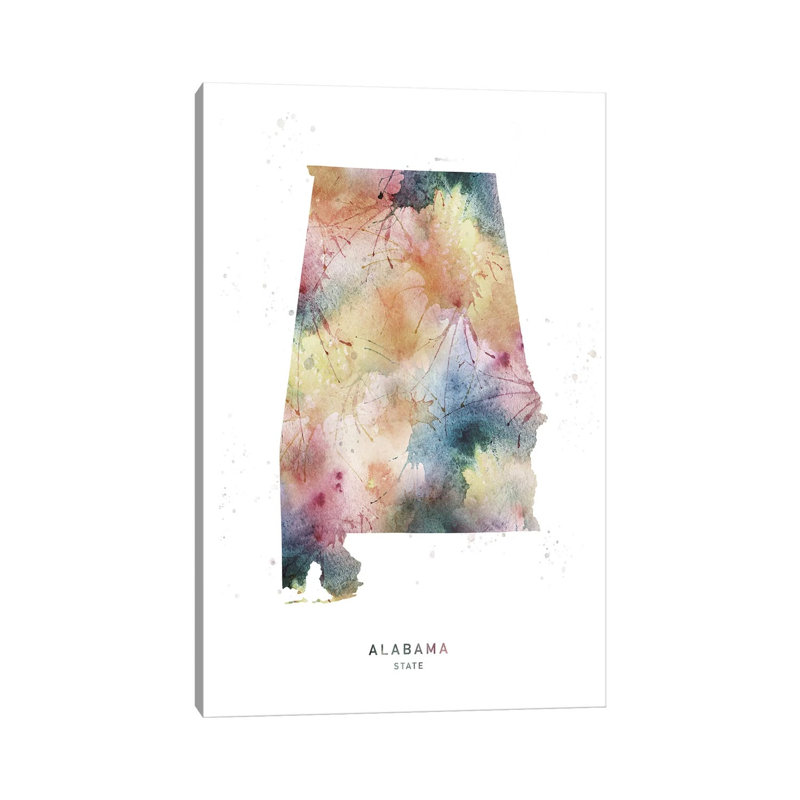 Wyoming Watercolor State Map - impression sur toile tendue, H 60 po x l 40po x P 1,5 po, Alabama
