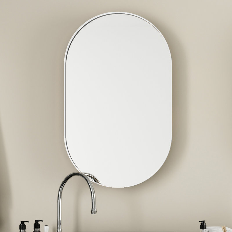 Armoire à pharmacie encastrée ovale 20,74 x 34,15 x 4,6 po pour salle de bain, cadre en métal doré mat avec tablettes réglables et rangement mural pour miroir de salle de bain