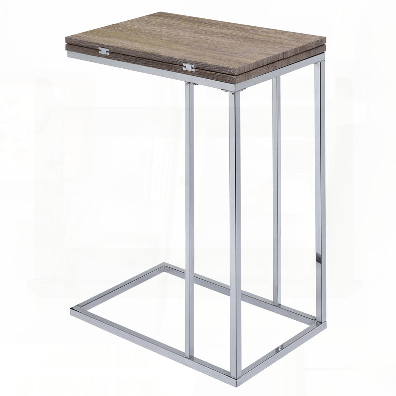 Expandable Side Table with Swivel Top – Weathered Oak and Chrome