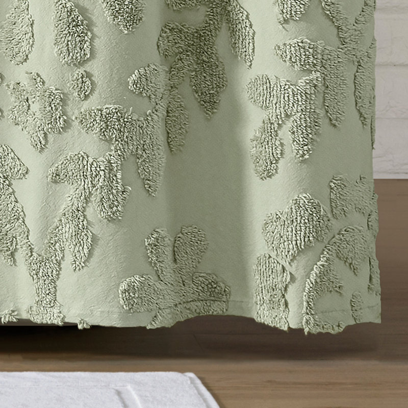 Sage Green Cotton Chenille Medallion Shower Curtain 72 x 72