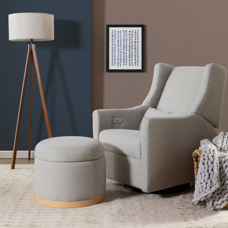 Naka 21.5" Wide Round Storage Ottoman with Storage, Light Brown, Gray Revolution Performance Fabrics