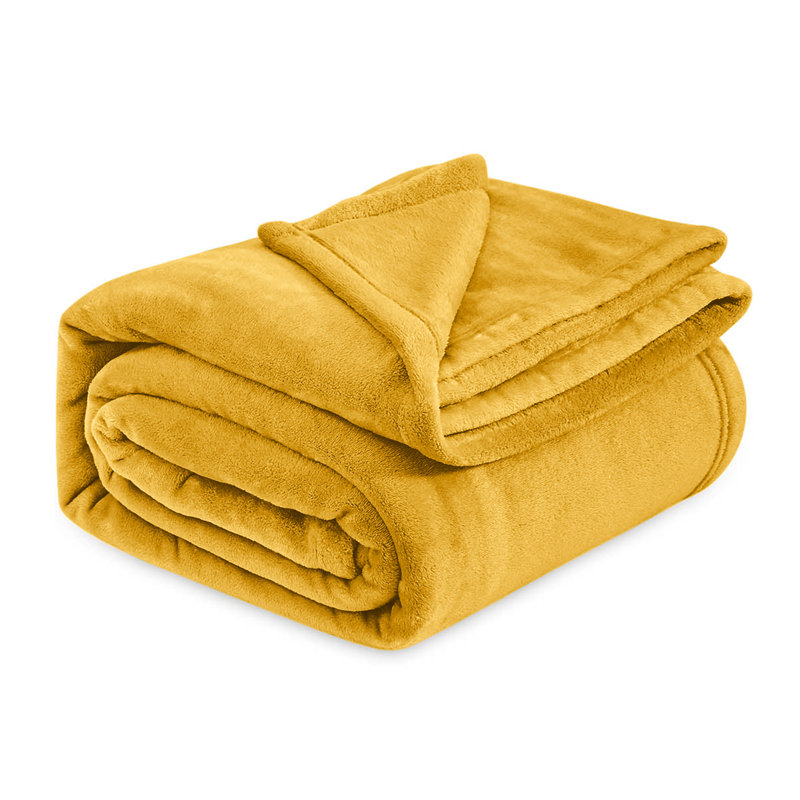 Luxury Mink Fleece Blanket - Ultra Soft, Warm & Lightweight Throw, Yellow, 130cm W x 150cm L