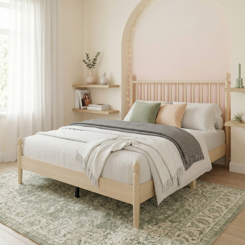 Downey Queen Platform Bed, Antique White, Queen