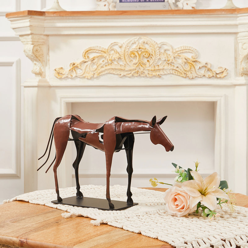 Sculpture de cheval en métal faite à la main, Brun