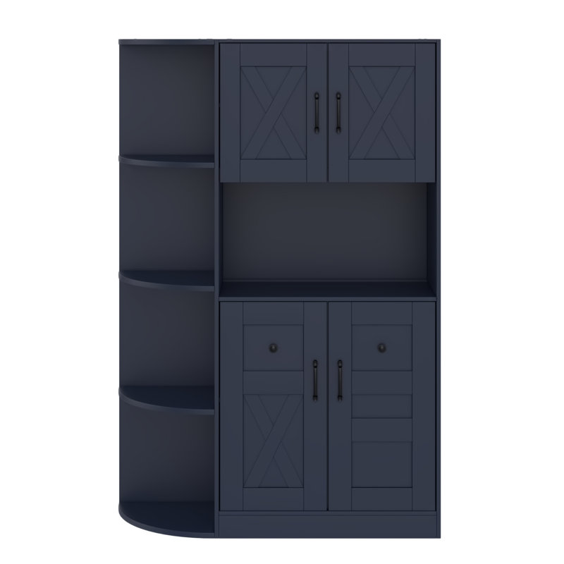 Multifunctional left-right combination hall cabinet (can be used separately) with storage and 4 hooks, Antique Blue