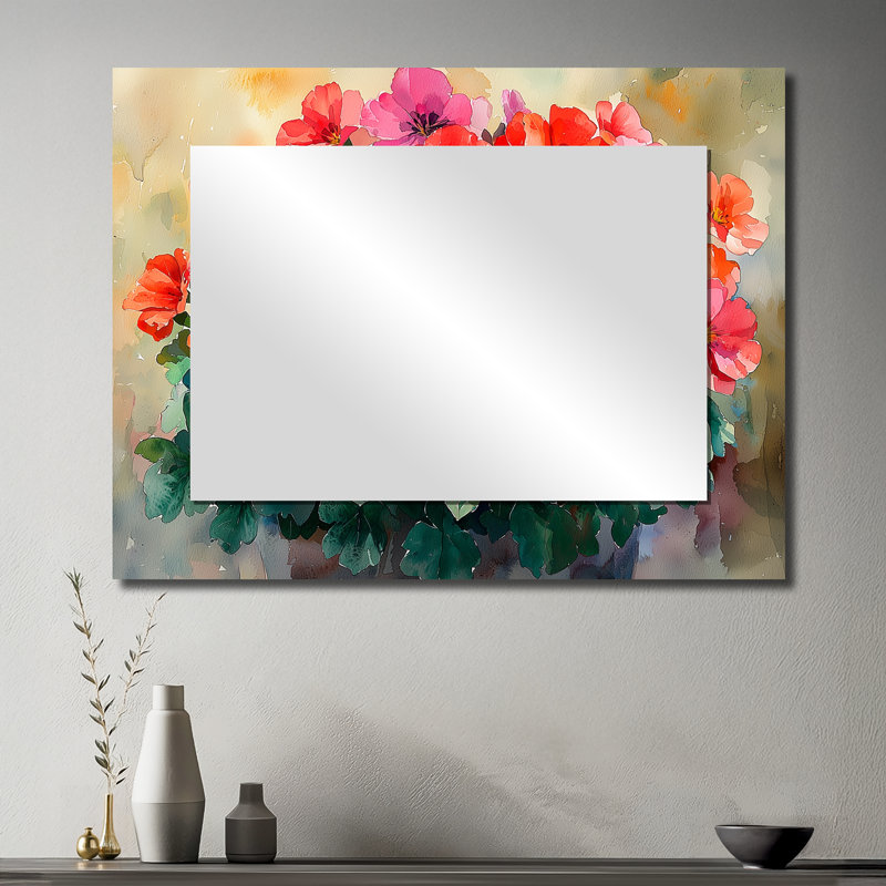 Jardin de géraniums dans un réalisme de couleurs ensoleillées - miroir géraniums pour décoration murale - imprimé sur métal