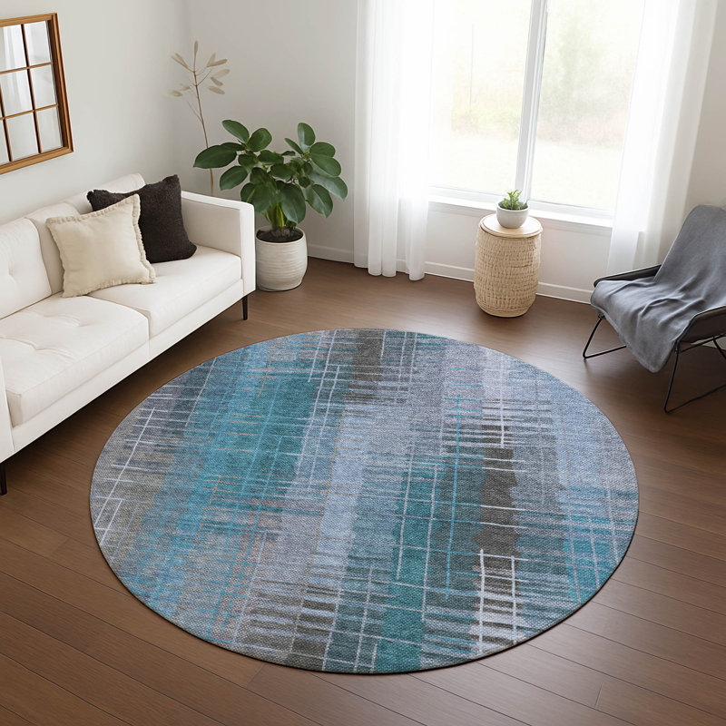 Machine Washable Indoor/Outdoor London ACN2261 Stripes Rug, Round 8'