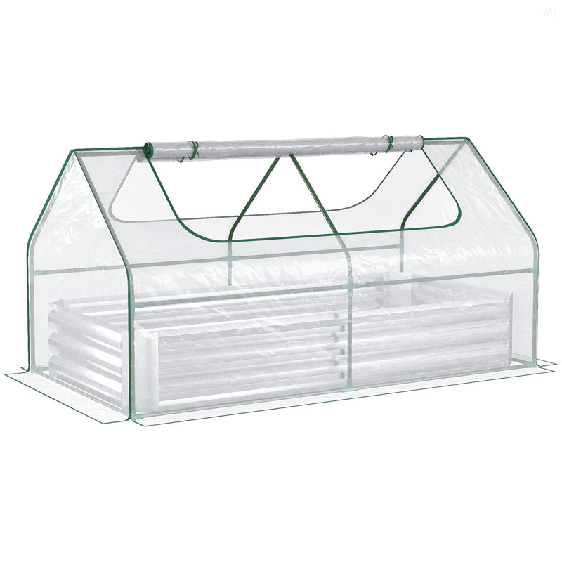 6' X 3' Galvanized Raised Garden Bed With Mini PVC Greenhouse Cover, Outdoor Metal Planter Box With 2 Roll-Up Windows For Growing Flowers, Fruits, Vegetables And Herbs, Silver