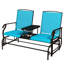 Banc de balançoire en métal avec table basse et cadre central en métal - Matériau respirant à double glissement bleu, pour jardin, patio, table de patio près de la piscine. Siège de jardin. Textile, 264 lb Par