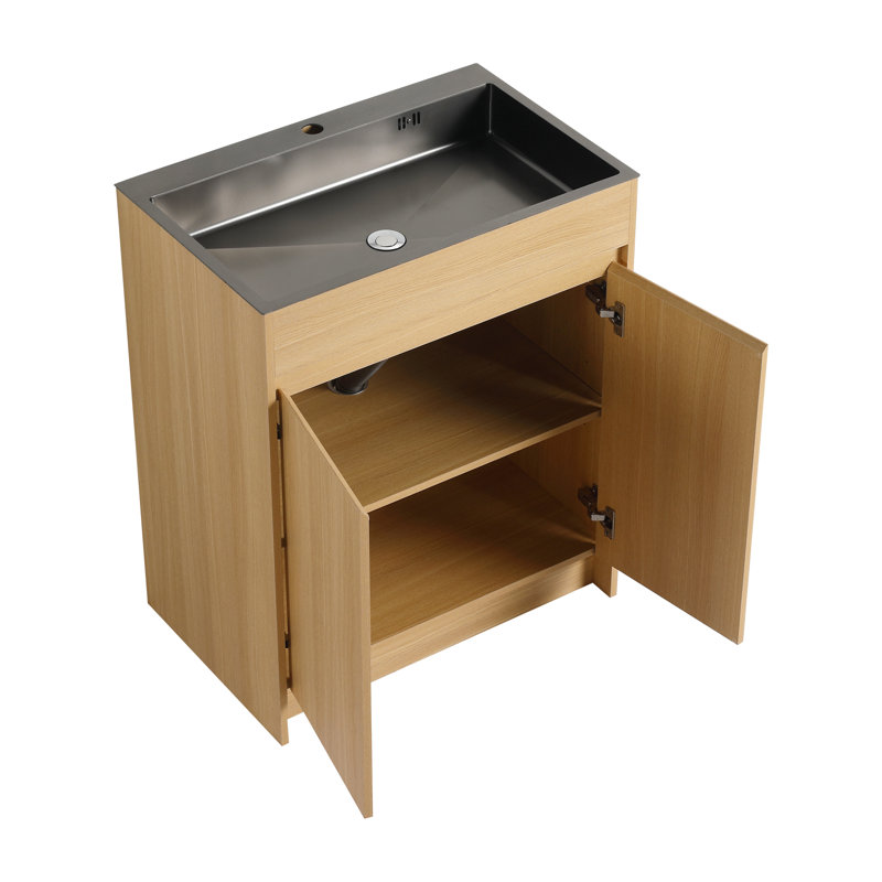 Meuble-lavabo autoportant avec lavabo en acier inoxydable et porte à fermeture en douceur 2 portes Antibes
