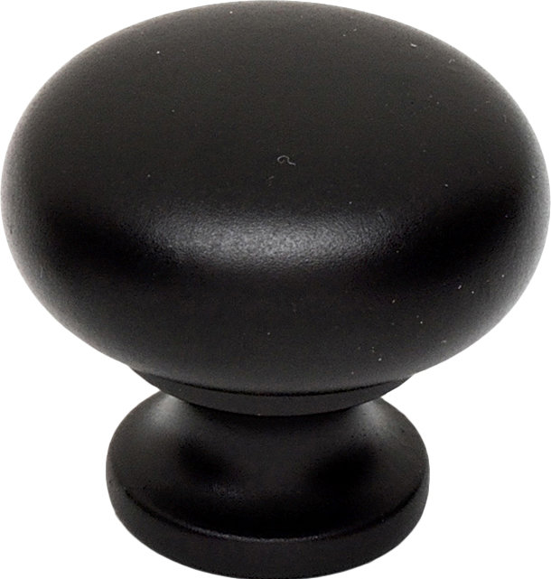 Matte Black Round Traditional Cabinet Knob with Mounting Hardware