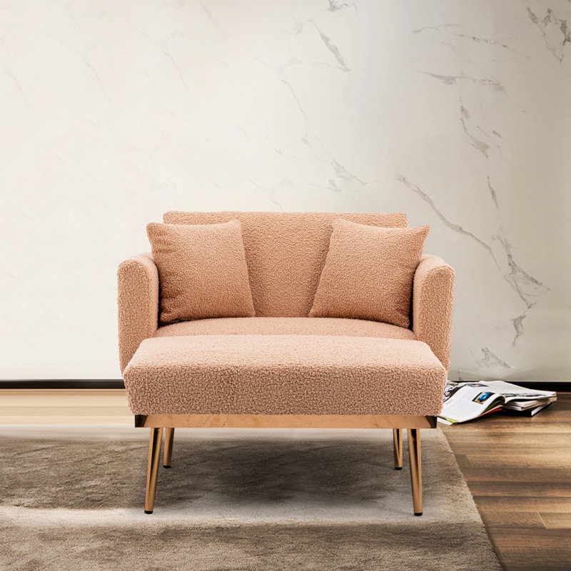 Chaise longue confortable pour regarder la télévision - Chaise de chambre élégante en chameau avec pieds en métal, revêtement en tissu, dossier réglable à 3 niveaux,