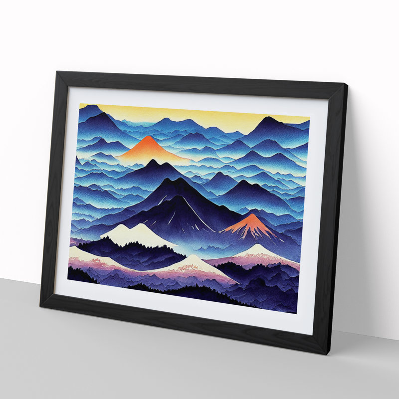 Fierce Japanese Mountains 1 Piece Single Picture Frame Painting, 25cm H x 34cm W x 2cm D, Black