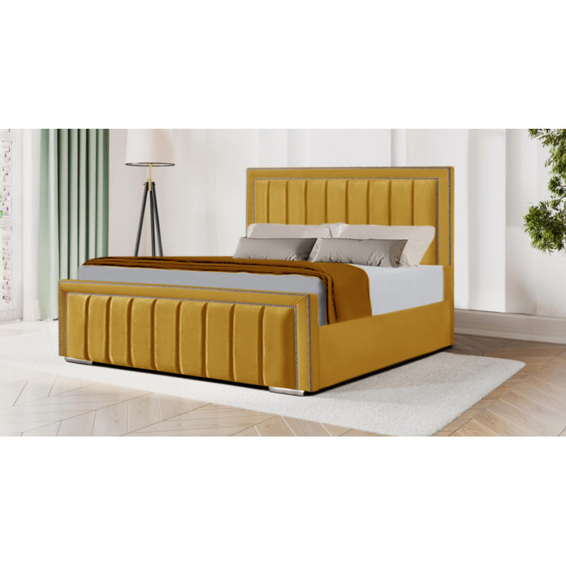 Devisha Upholstered Bed, Yellow Mustard, Small Double