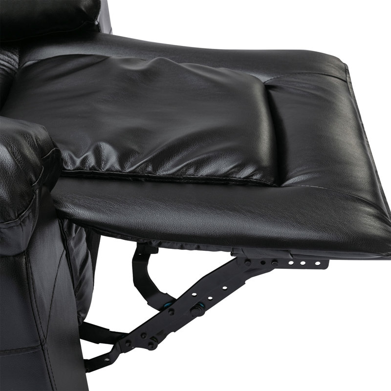 Black Faux Leather Reclining Home Theater Chair with Cup Holders