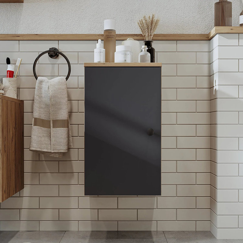Rosaliyah Bathroom Towel Storage Cabinet, 60cm,  Anthracite/Oak