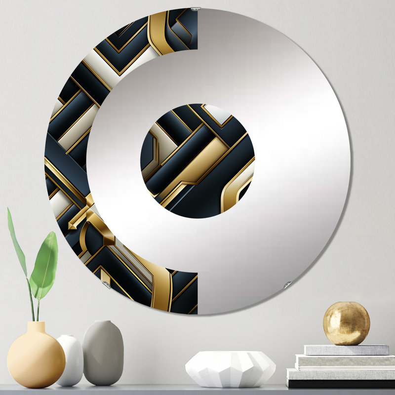 Miroir mural demi-cercle noir et doré, 31,4 po x 31,4 po