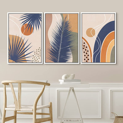 «Mid Century Shape Geometric Palm Leaf Polygon», ensemble de 3 impressions sur toile flottante
