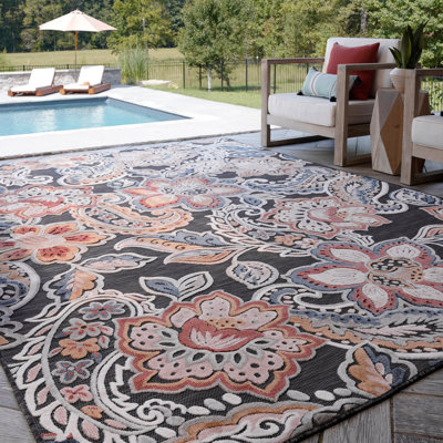 Tapis floral transitionnel Lilia, noir
