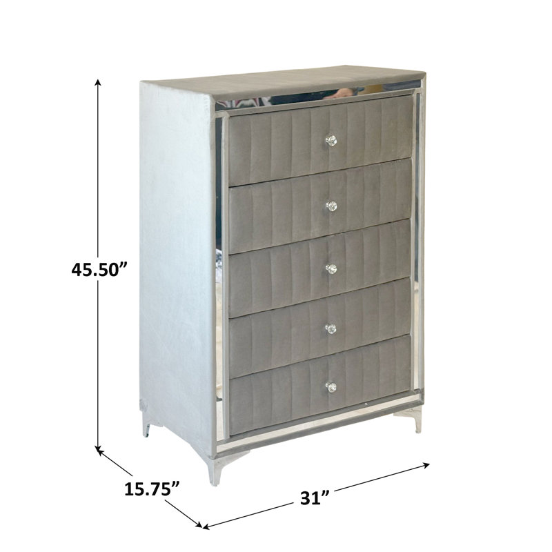 Commode 5 tiroirs Quinlin, Gris
