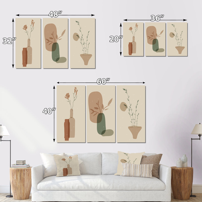 Ensemble de 3 pièces japonaises, "Creative Vintage Leaves IV - Mid-Century", art moderne, H 20 po x l 36 po