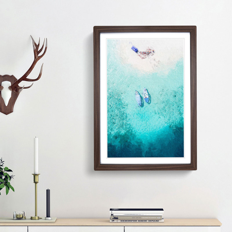 Boats in the Maldives in Abstract - Picture Frame Painting Print, Walnut Framed, 65cm H x 48cm W x 2cm D