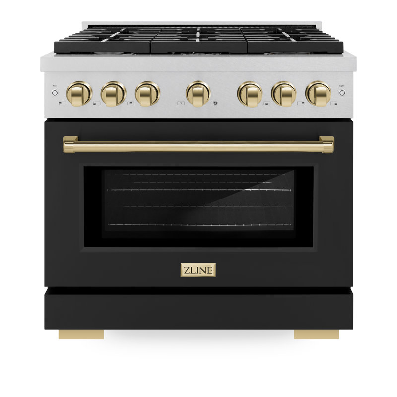 ZLINE Autograph 36" Paramount Dual Fuel DuraSnow® Range w/ Black & Gold Accents (SDRSZ-BLM-36-G)