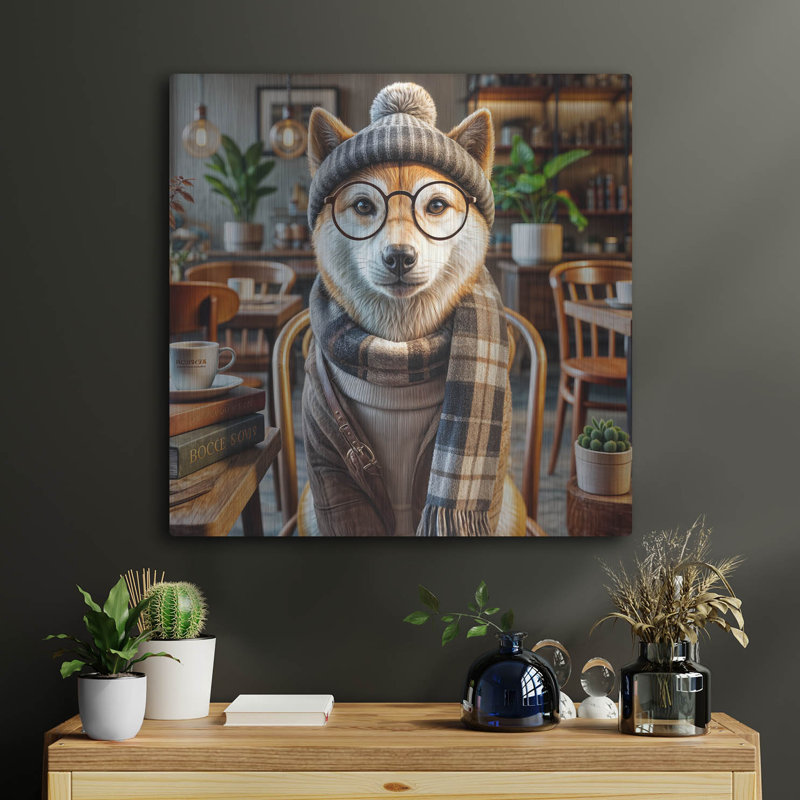 «Hipster Dog - Shiba Inu» par Rey Klimt, art mural en métal, H 24 po x l 24 po