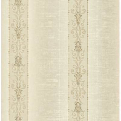 Seabrook Designs Metallic Tan Virna Scrolls & Striped Unpasted Wallpaper
