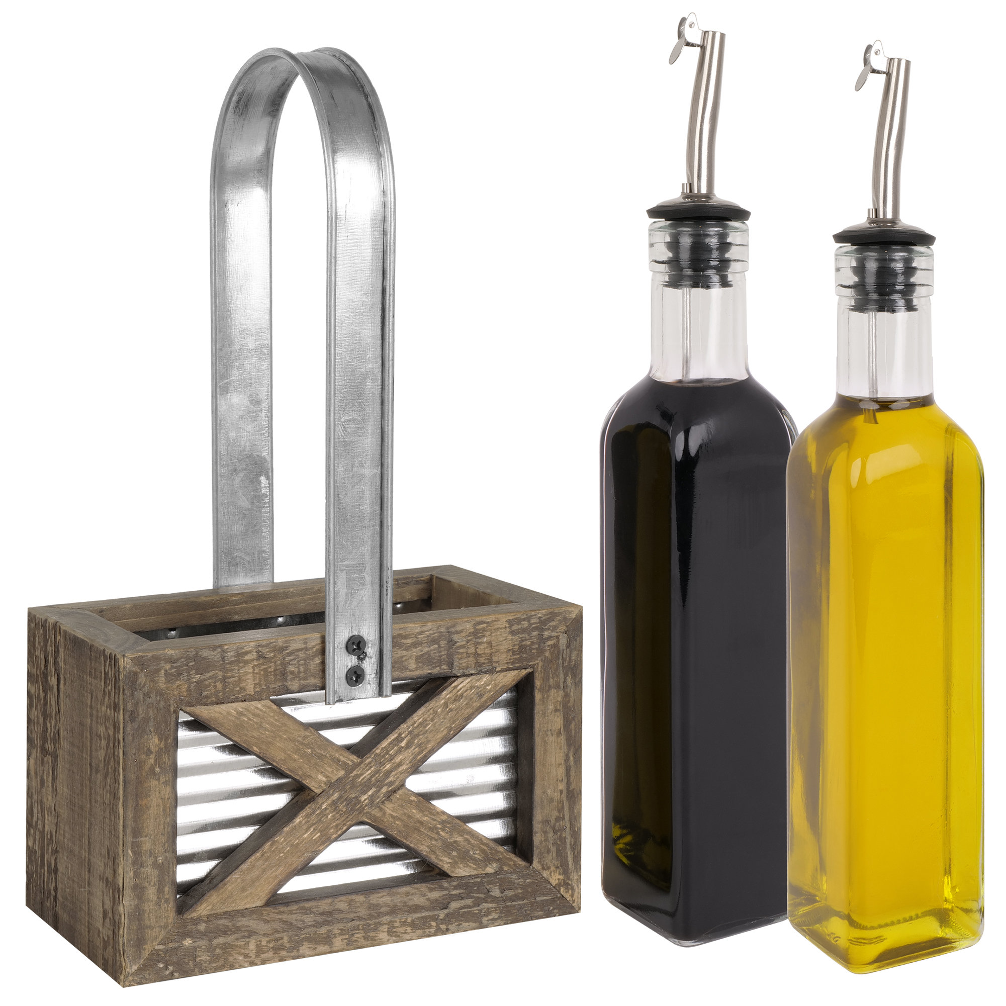 Gracie Oaks Rexroth Rustic Oil and Vinegar Holder Set With Holder Wayfair