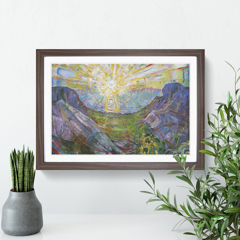 The Sun by Edvard Munch - Picture Frame Painting, Walnut Framed, 36cm H x 48cm W x 2cm D