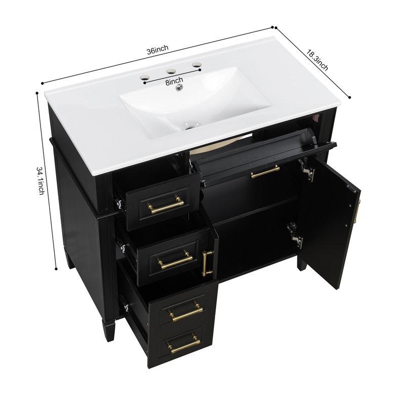 Meuble-lavabo 36 po avec lavabo simple, Noir