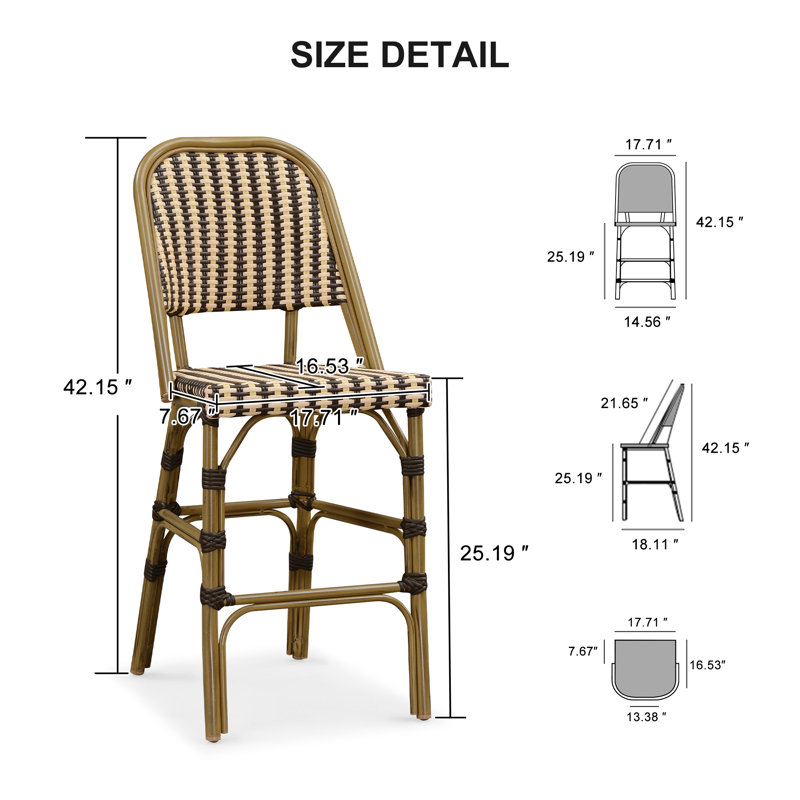 Ensemble de 2 tabourets de bar à finition en bambou avec dossier en rotin et tabouret de bar en osier de 25 po avec repose-pieds Bay Isle Home ™