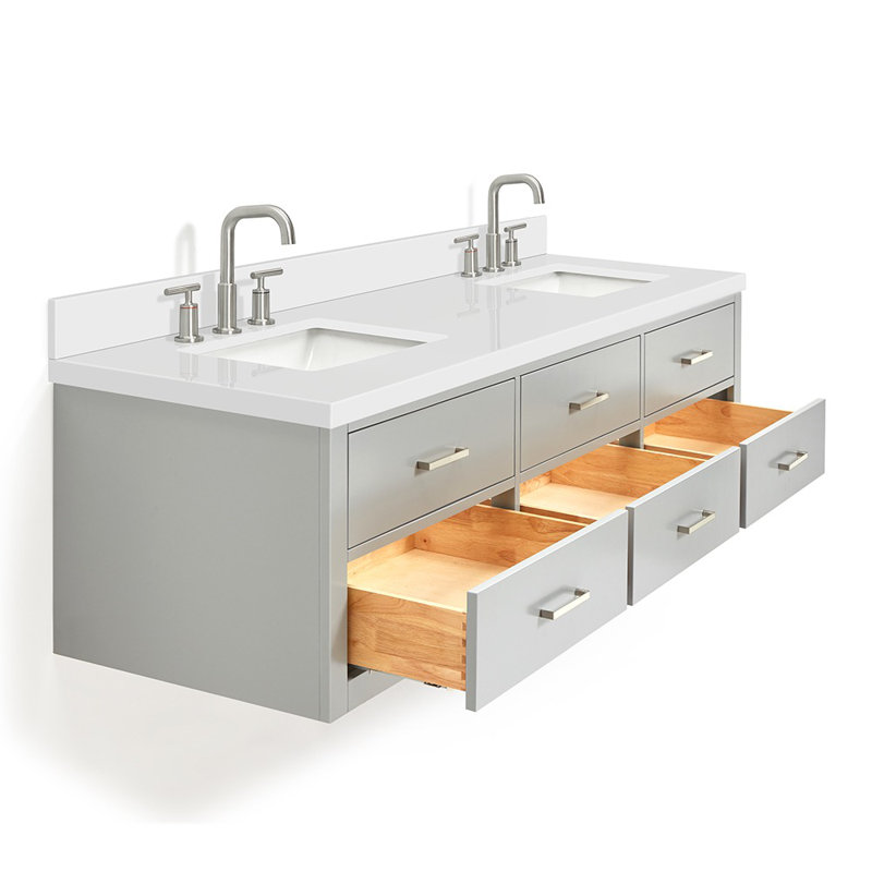 73'' W Double Vanity, Gray, Brushed Nickel, 73"