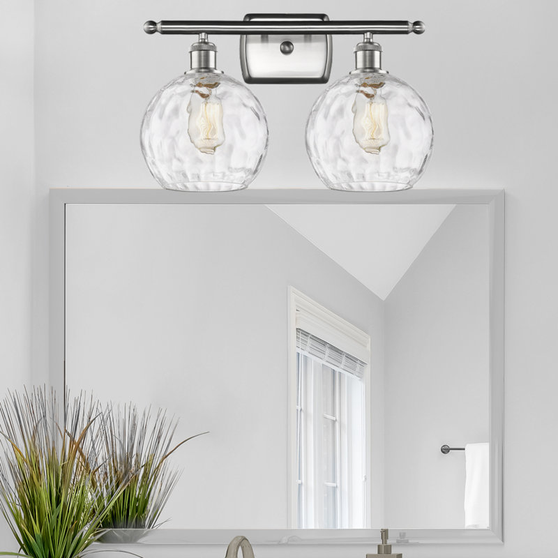 Éclairage pour meuble-lavabo en laiton antique à 2 lumières Cindi, Ampoule non incluse, Nickel satiné brossé