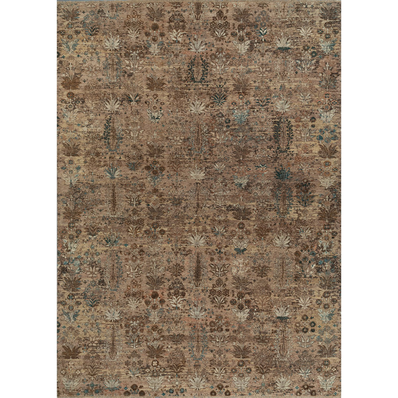Hand Knotted Wool Area Rug in Bronze, Rectangle 5' x 8'