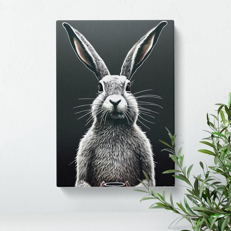 Monochrome Hare No.1 - Wrapped Canvas Print, 76cm H x 50cm W x 3cm D