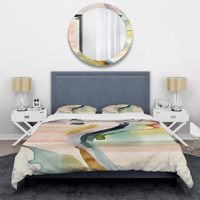 Multi-Color Abstract Waves III BeddingMicrofiber / Polyester Duvet Cover Set, Queen Duvet Cover + 2 Standard Shams