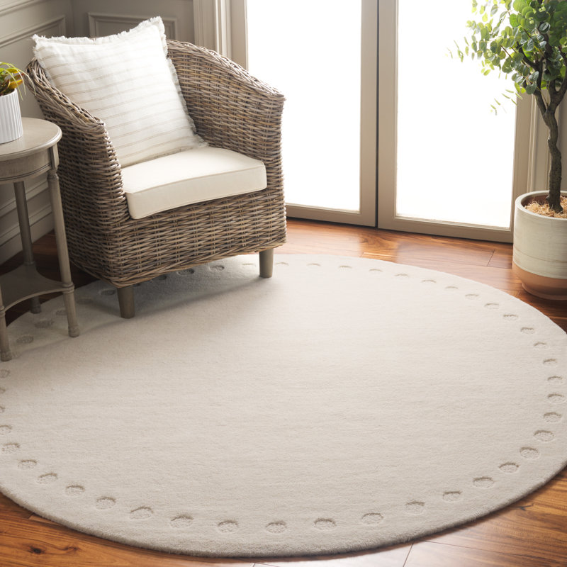 Tapis de couleur unie en coton touffeté à la main Talena, Rond 8 pi