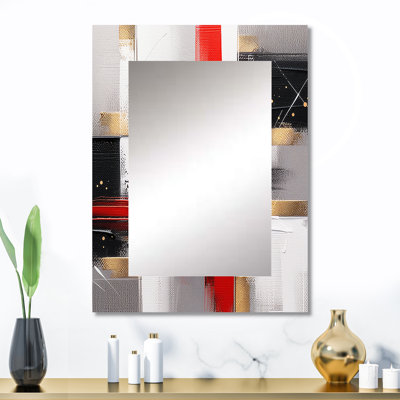 Rouge et or cubique abstrait I - miroir décoratif cubique, grand miroir mural moderne, impression d'art en métal
