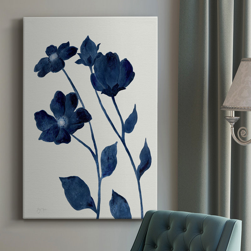 Indigo Bloom I, toile tendue avec châssis de qualité supérieure - prête à être accrochée, H 18 po x l 12 po x P 1 po