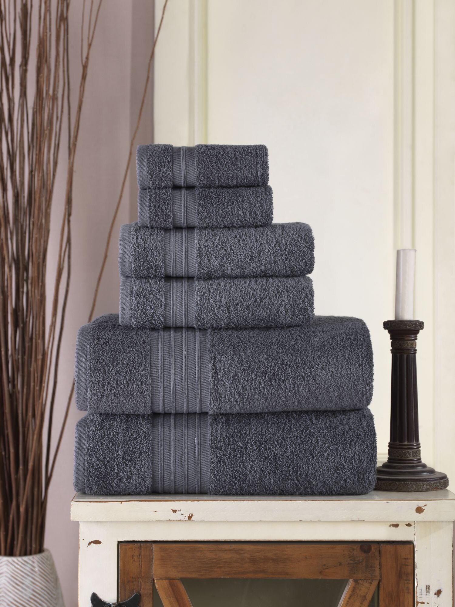 Enchante Home 8-Piece Anthracite Turkish Cotton Hand Towel