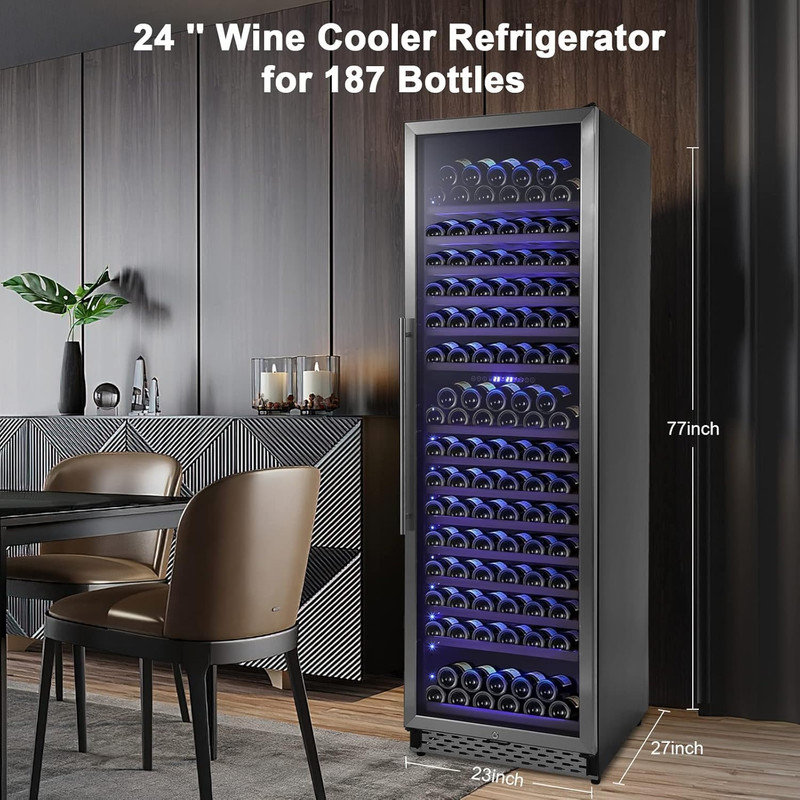 Réfrigérateur à vin 24 pouces à deux zones - Capacité de 189 bouteilles avec contrôle de l'humidité, refroidissement rapide et mémoire de température