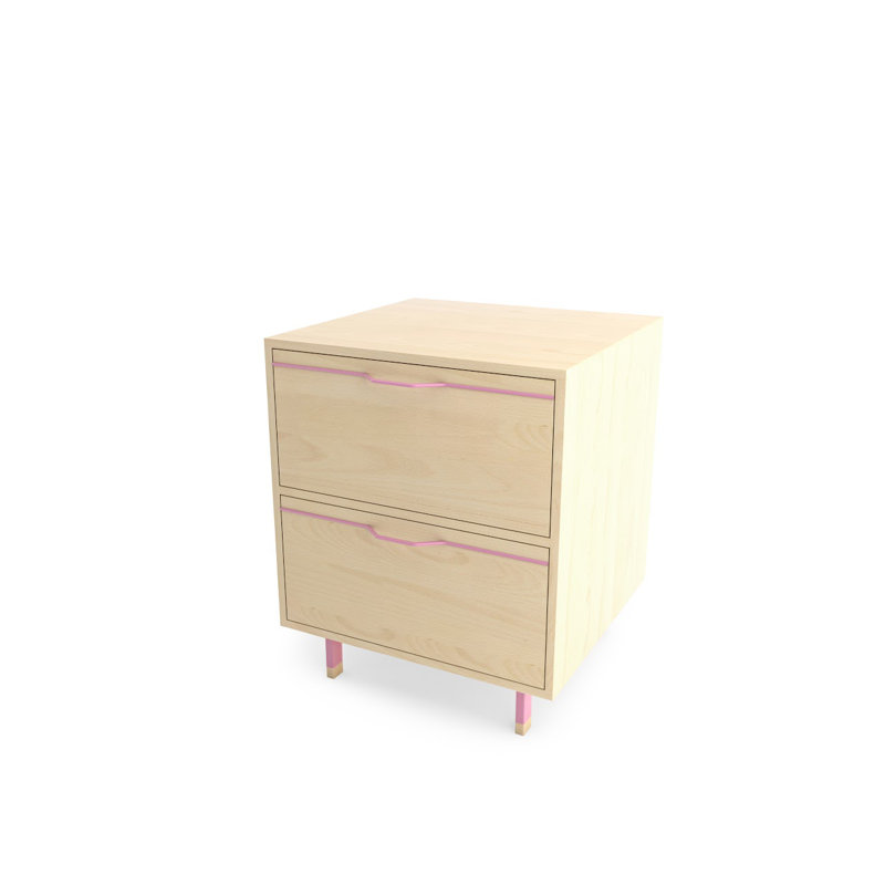 Table de chevet 2 tiroirs Chapman, Naturel/Rose