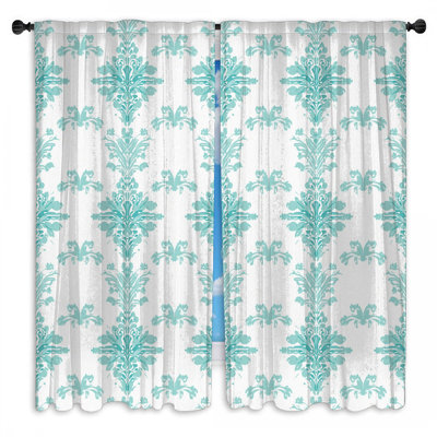 Aqua Damask Pattern Window Curtains Damask Sheer & Room Darkening - 2 Panels