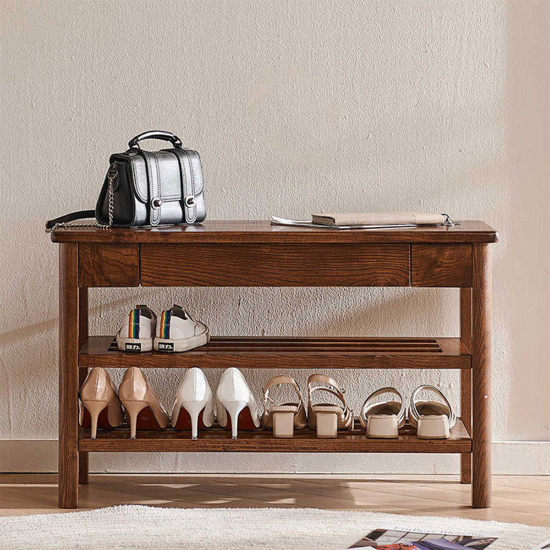 Banc à langer tout en bois brun avec étagère de rangement